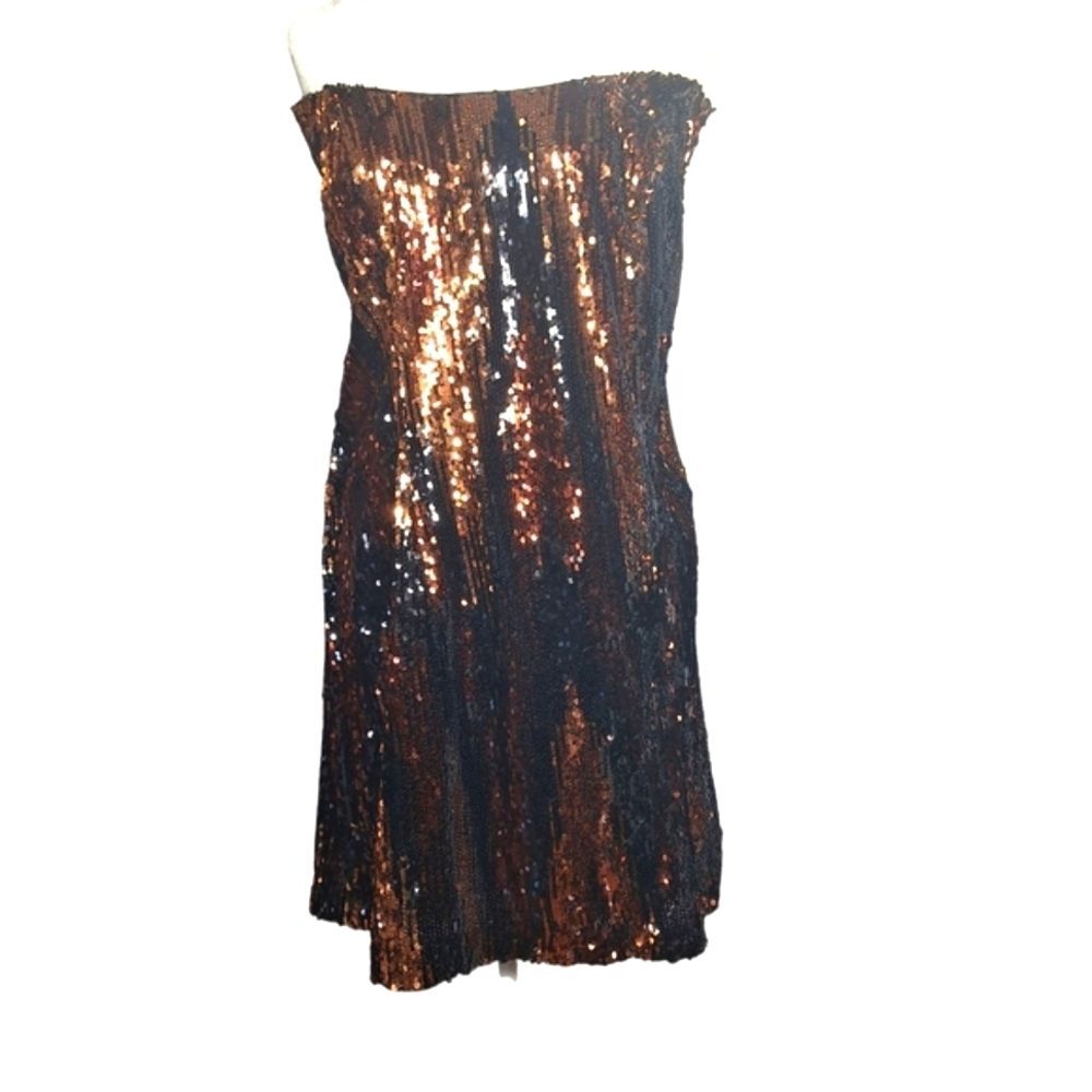 Anthropologie Sequin Mini Dress Strapless Black Motif 20 W Womens